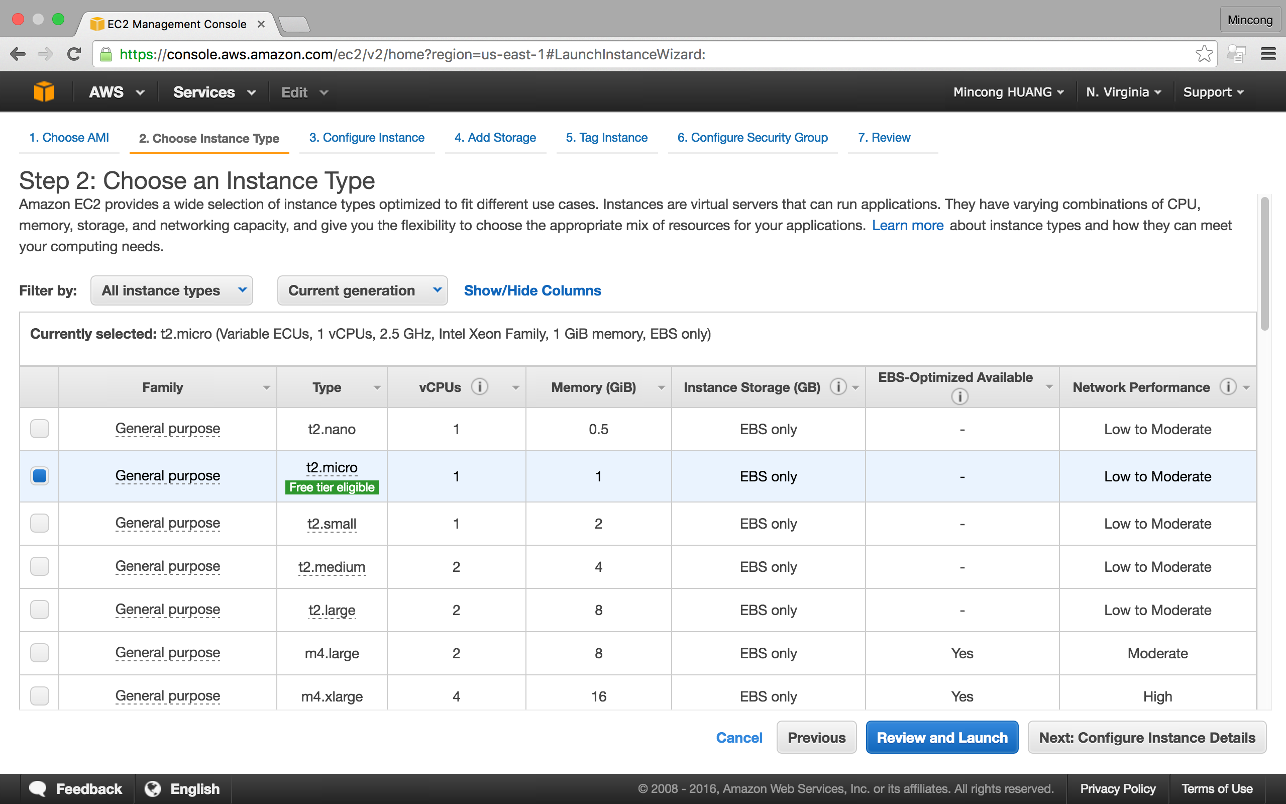 AWS console EC2, create instance step 2