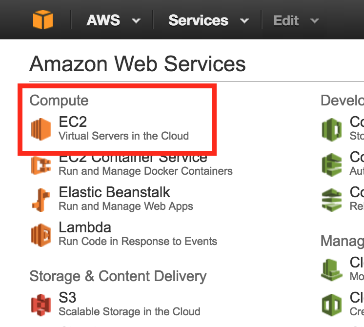 AWS console overview, focus EC2