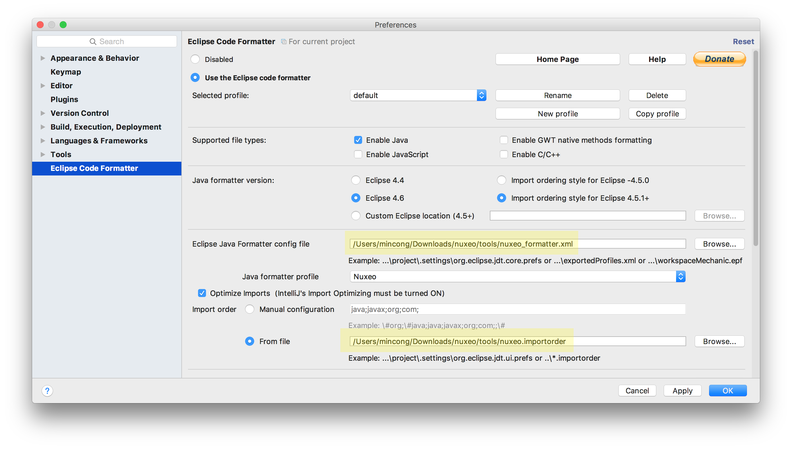 IntelliJ - Plugin 'Eclipse Code Formatter'