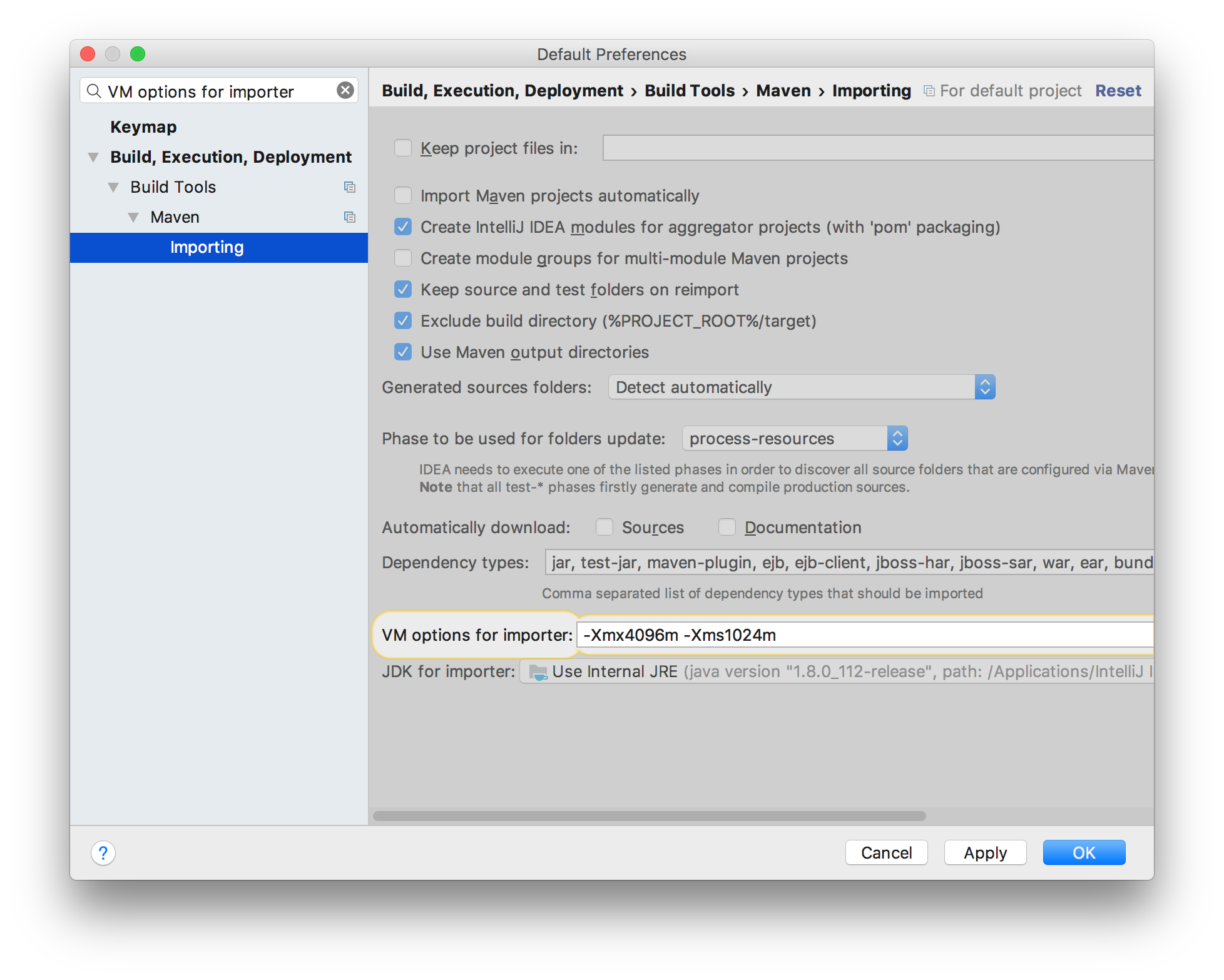 IntelliJ - VM options for importer