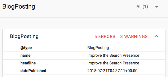 Google Structured Data Testing Tool: errors and warnings