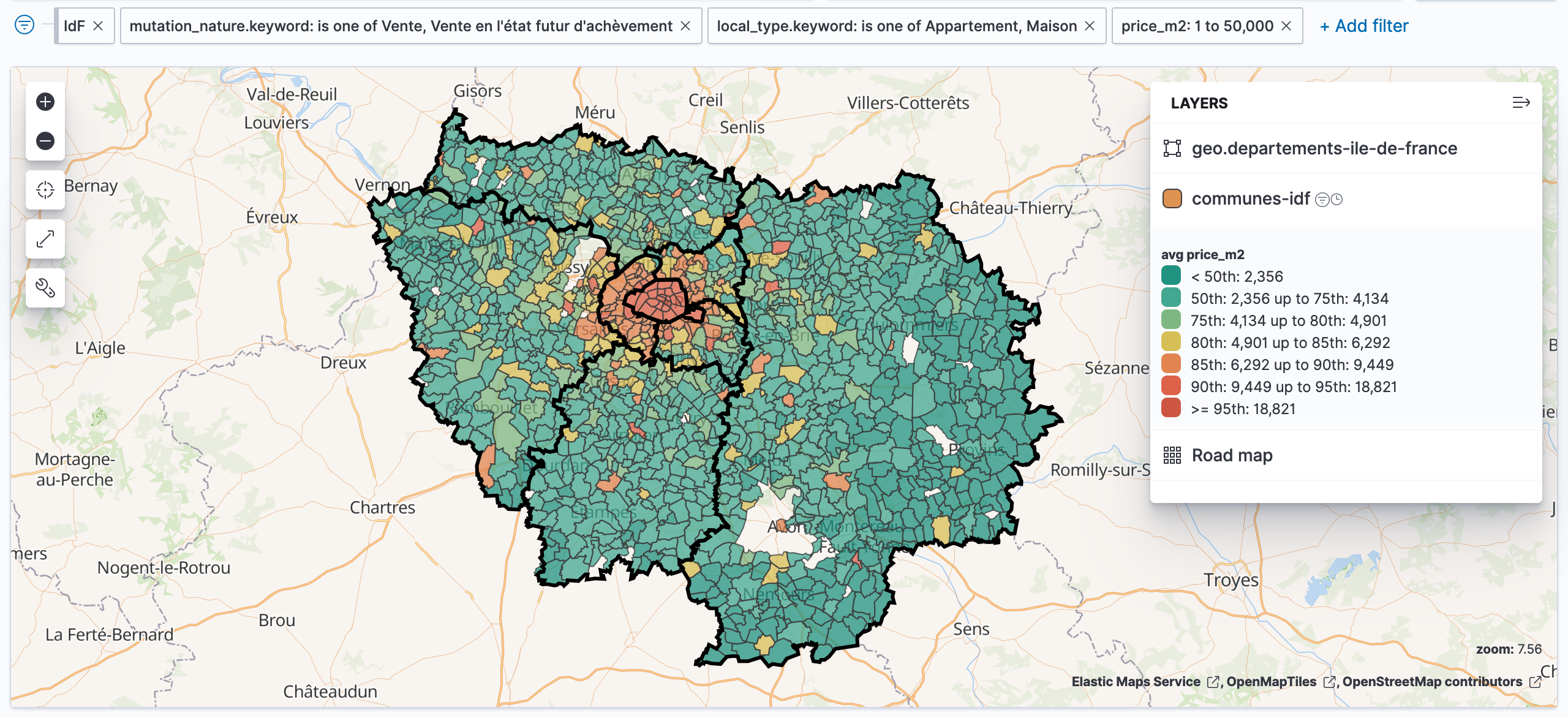 Map: sales of apartments and houses in Ile-de-France in 2020